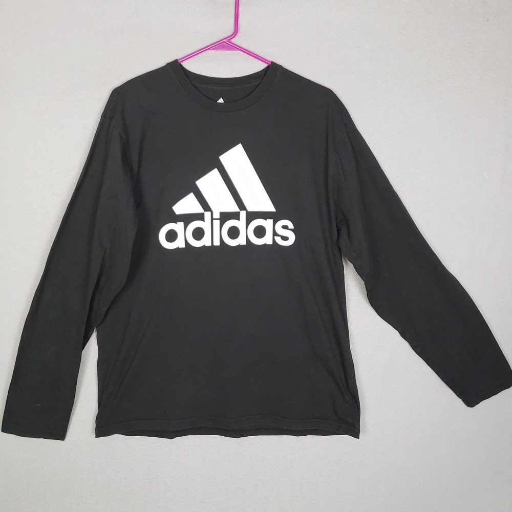 Adidas Golf Long Sleeve Logo Tee Shirt Black White 100% Cotton Athleisure Sporty